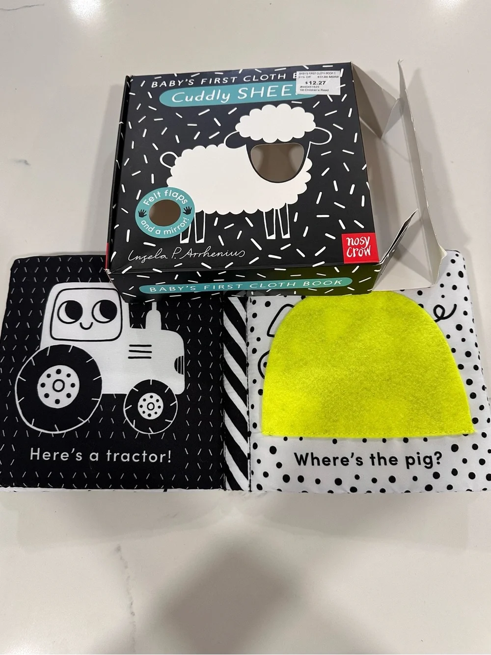 Cuddly SHEEP Baby Cloth Book - Black & White with Yellow Accent